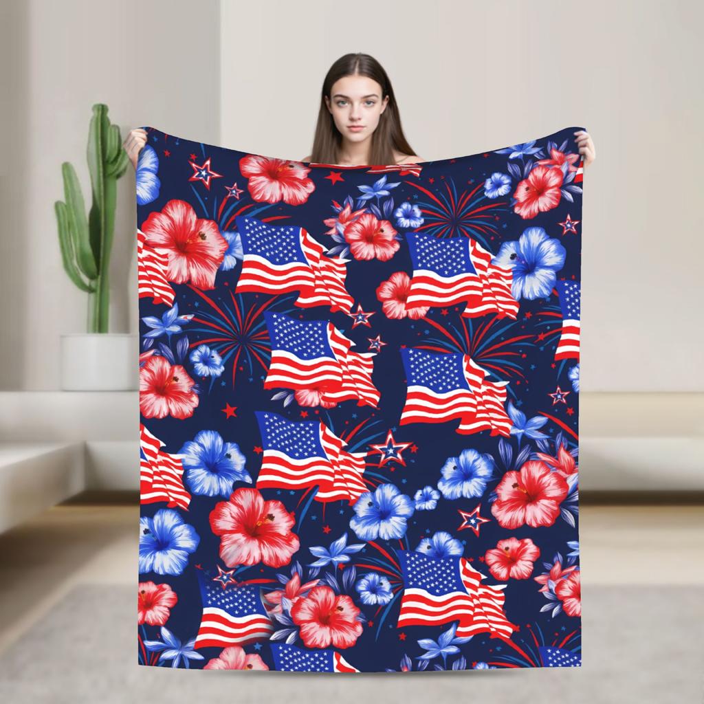4th of July USA Warm Soft Blanket Decorative Plush Bedding Throws Fashion Couch Chair Flannel Bedspread Sofa Bed Cover