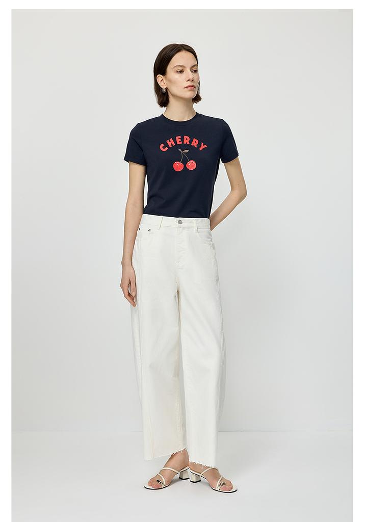 LILY contrasting printed shoulder short-sleeved T-shirt