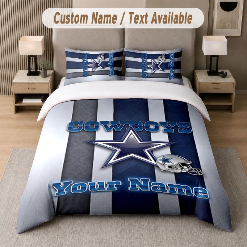 Custom Bedding Set Dallas Cowboys Pattern, Print Name Text 1 Duvet Cover plus 2 Pillowcases Home Textile