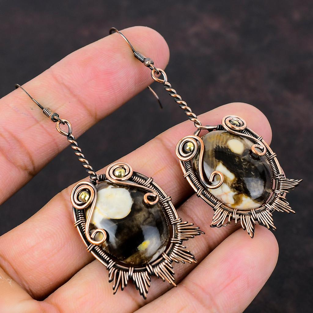 Серьги из арахисового дерева, яшмы, медная проволока, серьги, драгоценные камни, ювелирные изделия ручной работы, потрясающие серьги, подарок на годовщину, замечательные медные украшения