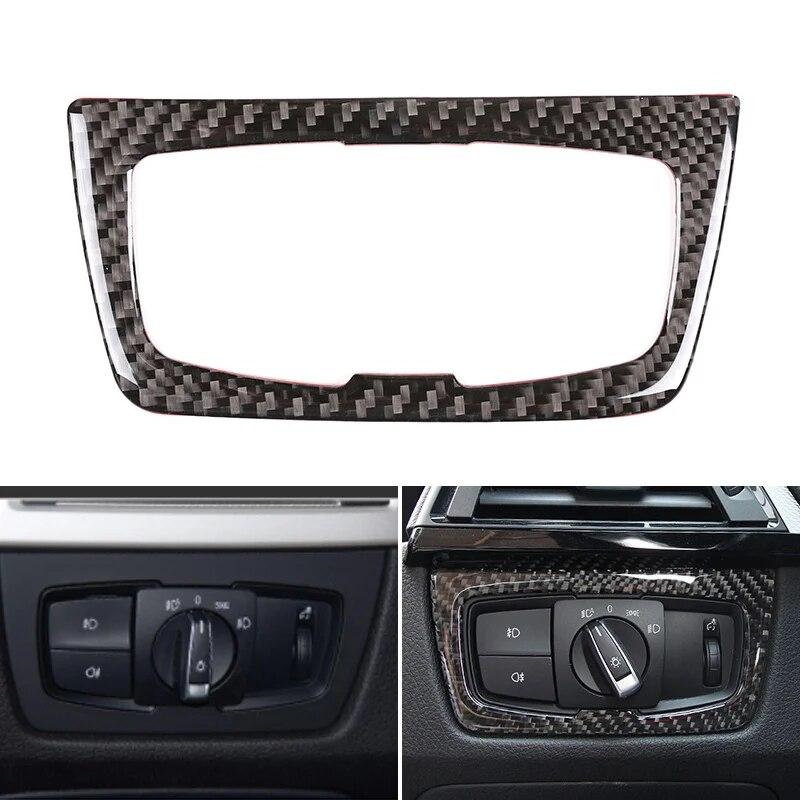 Real Carbon Fiber Car Interior Headlight Switch Frame Cover Trim For BMW 3 4 Series F30 F32 2013-2018 Auto Accessories