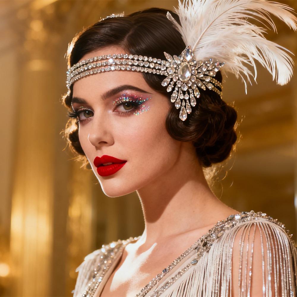 Винтажная маскарадная повязка на голову с перьями и пайетками 1920-х годов, аксессуары для волос, свадебный головной убор