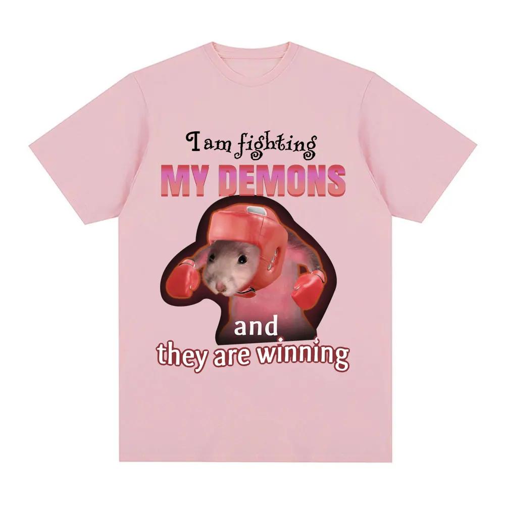 Funny I Am Fighting My Demons and The Are Winning Rat Meme Tshirt Women Fashion Creative T Shirts Short Sleeve Tshirts