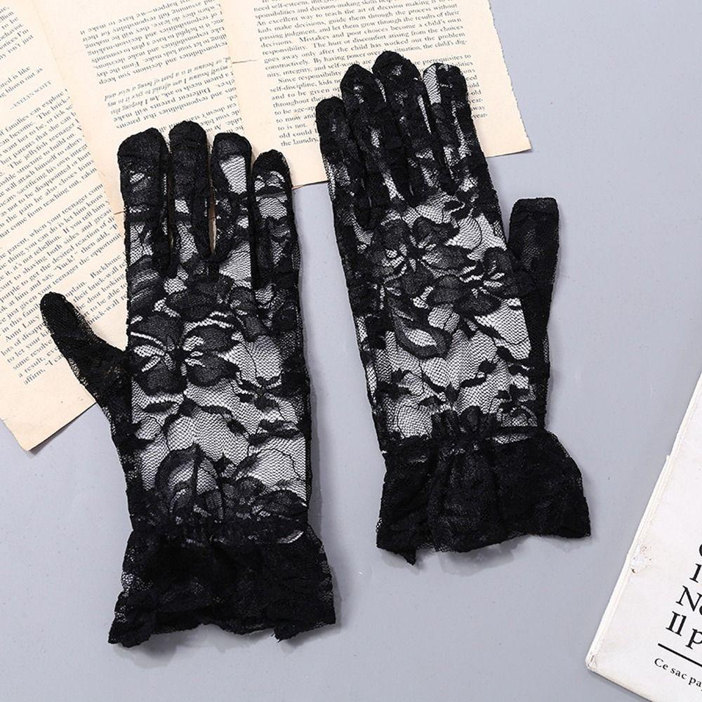 Thin Lace Flower Gloves Transparent Mesh Hollow Gloves Elegant Summer Mittens  Wedding