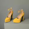 Glossy Patent Leather Pumps Women Super High Heels Thick Sole Platform Shoes Woman Pointed Toe Ankle Buckle Party Wedding Pump