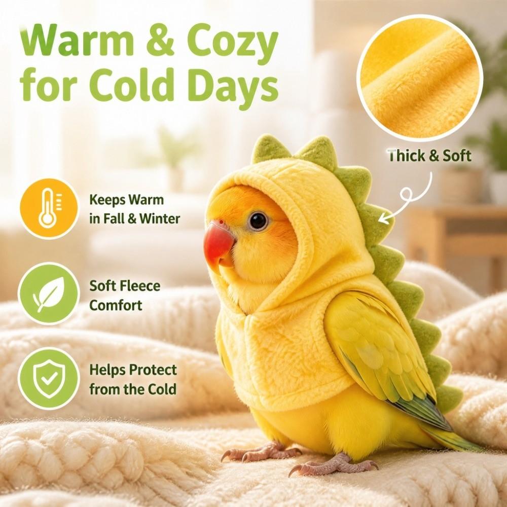 Cute Parrot Warm Costume Cartoon Soft Plush Pet Bird Clothes Cold-Resistant Dinosaur Pattern Winter Pet Apparel Budgie