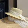 Spring and summer French elegant lace straw hat for women, seaside bowknot straw hat, vacation style sun protection hat, trendy
