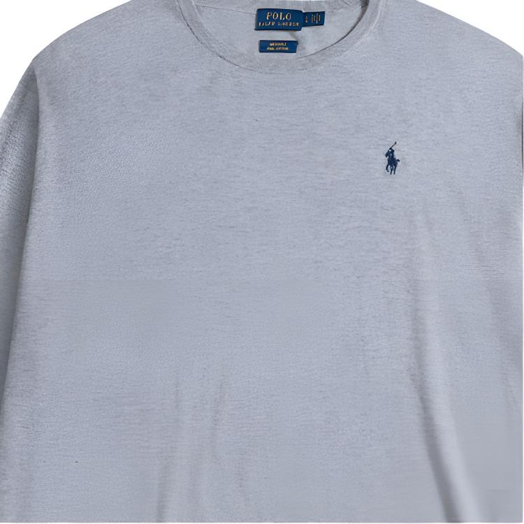 Polo Ralph Lauren FW23 Трикотажный свитер с вышивкой логотипа Pony, с круглым вырезом и длинными рукавами, женский, серый 211737541-002