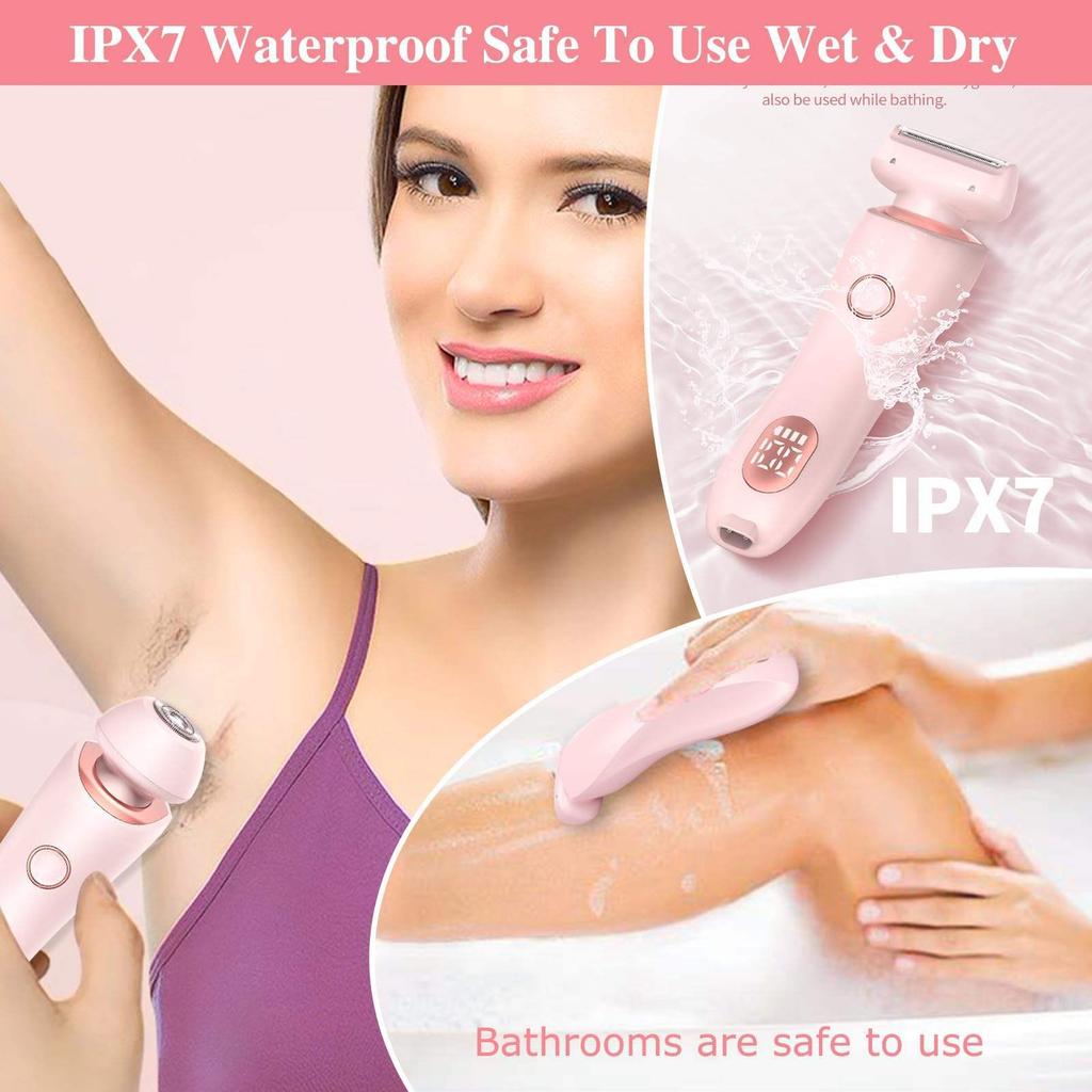 Электрические бритвы для женщин 2 в 1, триммер для бикини, бритвы для лица, удаление волос для подмышек, ног, женский триммер для тела IPX7, водонепроницаемый