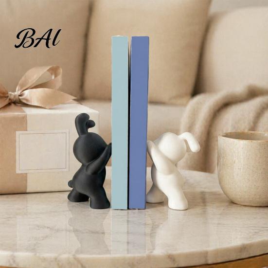 Minimalist Desk Organizers 2PCS Bunny Bookends, 3D Printed Rabbit Matte Black And Aesthetic Bedroom Shelf Decor White Book Stoppers, for Home