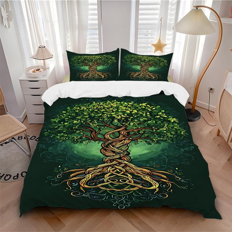 3pcs Nature Growth Soft Comfortable Bedding set, For Bedroom, Guest Room And Dorm, All - Season Use, High-Definition Printing134
