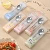 Cutlery Set Stainless Steel Cute Cartoon Animal Pattern Portable Spoon Chopstick with Box Travelling Student Dinnerware Set