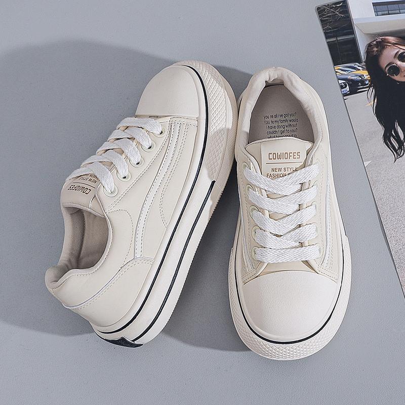 2025 Spring and Autumn New Canvas Shoes Female Student Fashion Lace-up White Shoes Board Shoes Ins Casual Women's Trend Korean Version