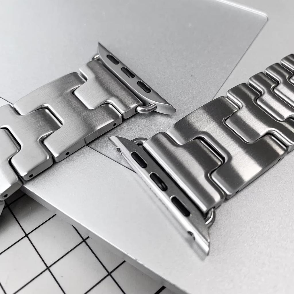 Ремешок титанового цвета для Apple Watch Series 11 46 мм 42 мм, ремешок из нержавеющей стали H-образной формы, браслет для iWatch Ultra 3 2 49 мм 45 мм 40 41 мм SE3 44 мм