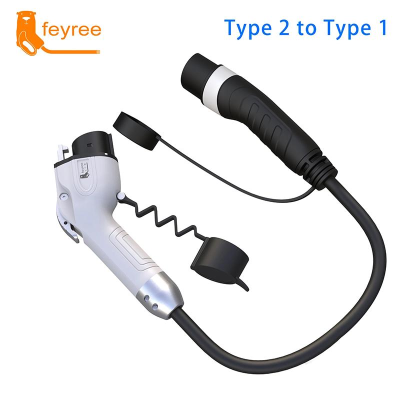 Feyree Car EVSE Charger Plug 16A 3.5kW 32A 7kW Type2 to Type1 J1772 Cord Charging Cable Adapter for EV Charging Station Electric