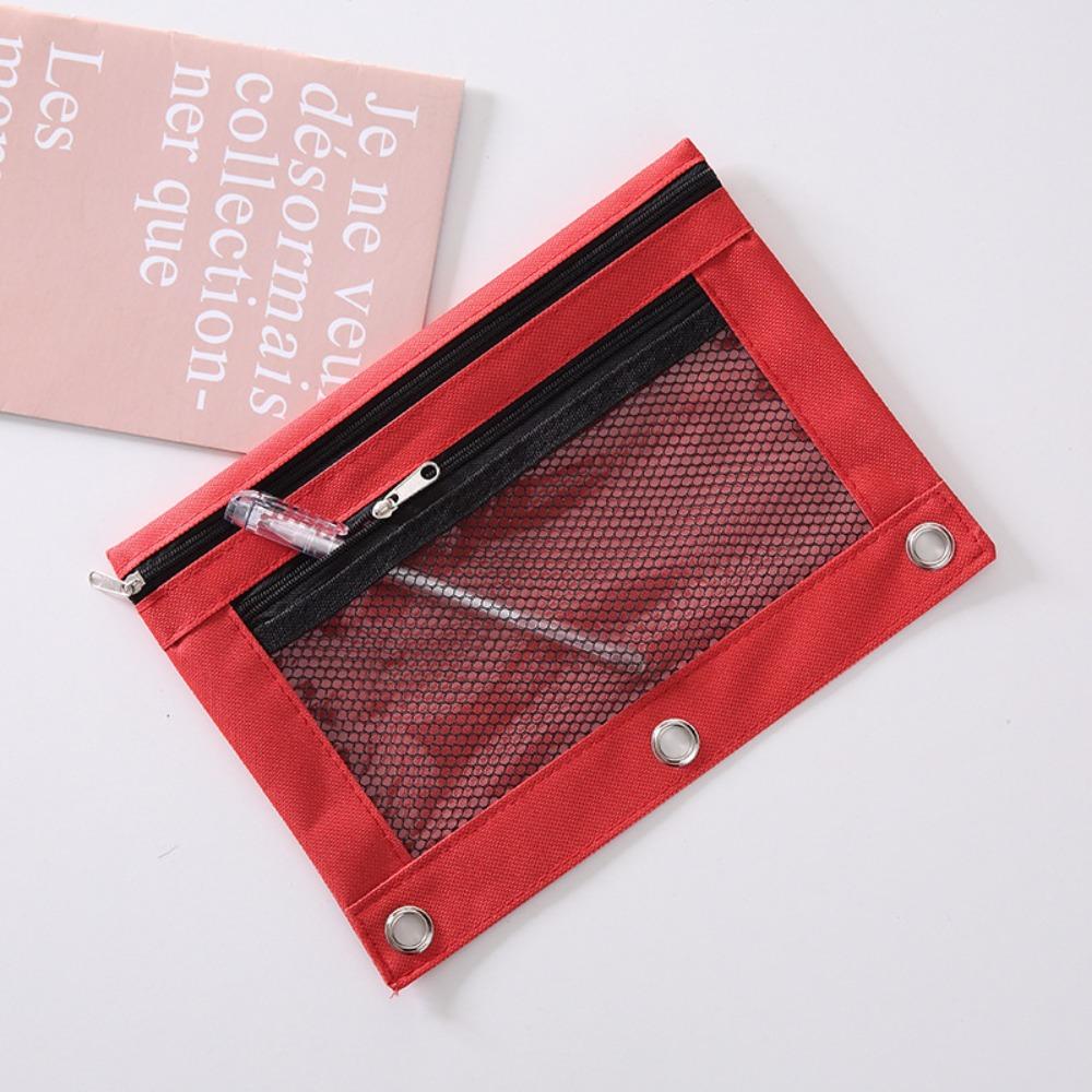 Practical Three Hole Pencil Case Pouch Portable Storage Bag Binder Pen Bag Binder Pocket School