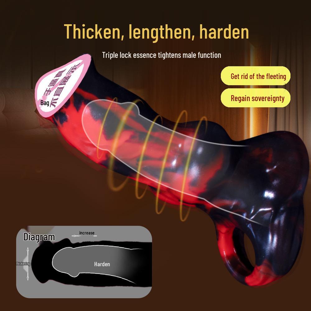 Силиконовый чехол на пенис «Клык Волка»: Носимый, Реалистичный, Утолщающий Взрослый Игрушка для Мужчин, с Кожаным Чехлом-Замедлителем.