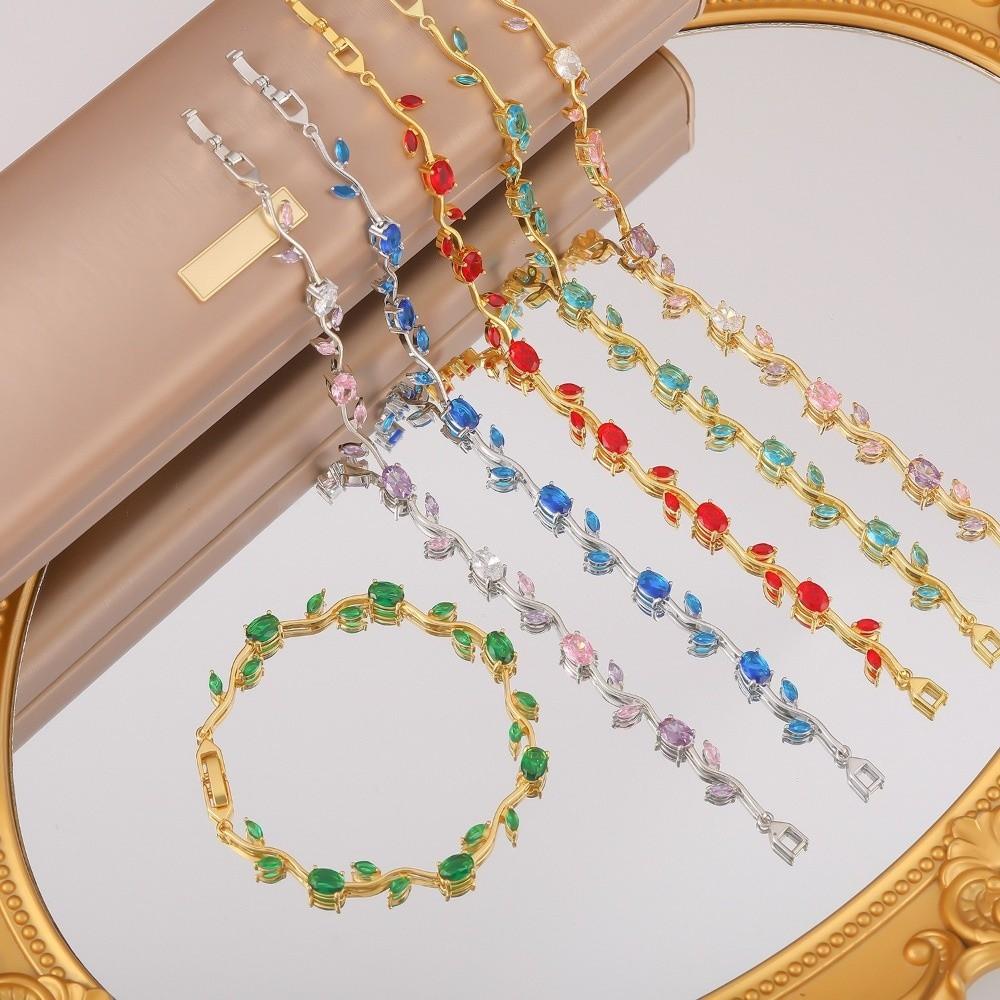 Sparkling Stones Rhinestone Bracelet Colorful Crystal Leaf Vine Bracelet  Wedding Jewelry