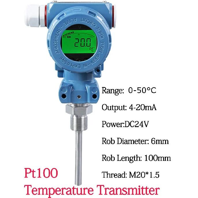 4-20mA RS485 Output LCD Display Temeprature Transmitter 0-200 Degree 0-300 Degree M20*1.5 PT100 Temeprature Signal Sensor