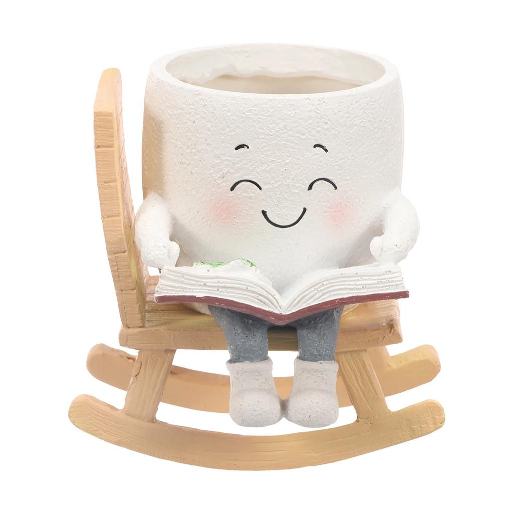 Rocking Chair Smile Face Planter Swing Resin Succulent Pots with Drainage Hole Cute Garden Balcony