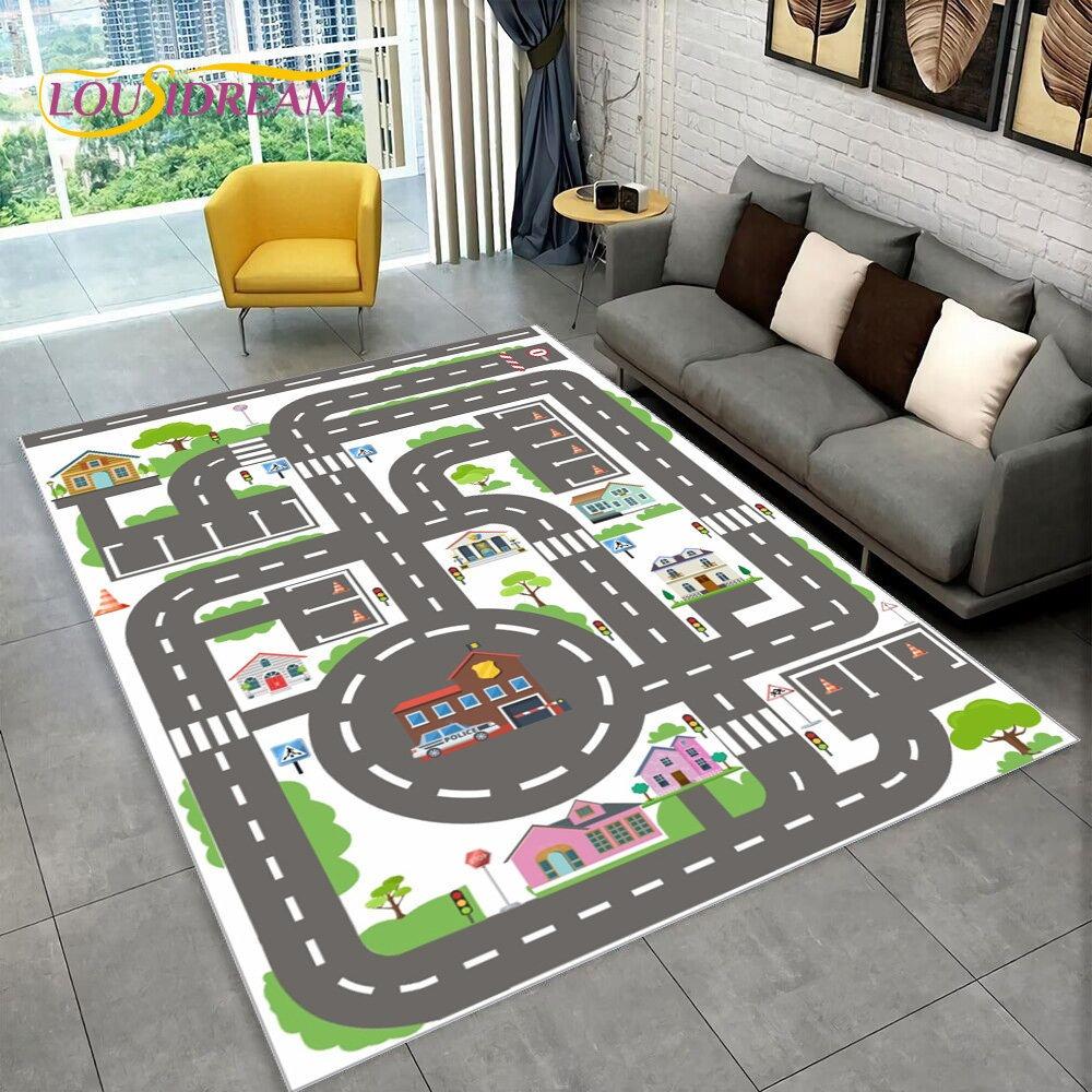 Highway City Child Playmat Large Carpet Rug for Home Living Room Bedroom Sofa Doormat Decor Kid Play Area Rug Non-slip Floor Mat