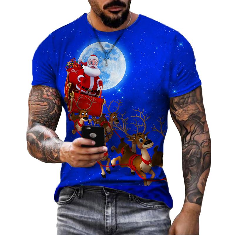 Trend Fashion Funny Santa Claus Graphic T Shirts for Men Personality Leisure Holiday Printed Round Neck Short Sleeve Tees Tops