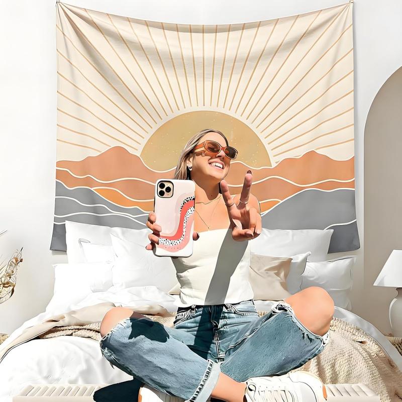 VIKAMA Bohemian Boho Tapestry Sunset Seascape Printed Wall Hanging Aesthetic Home Wall Decor for Living Room Bedroom Dorm Room