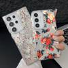 Чехол для Samsung S25 Ultra S24 FE S23 A16 A36 A56 A55 A36 с винтажным цветочным принтом и сверкающим пером, мягкий противоударный блестящий жесткий чехол для телефона из ПК