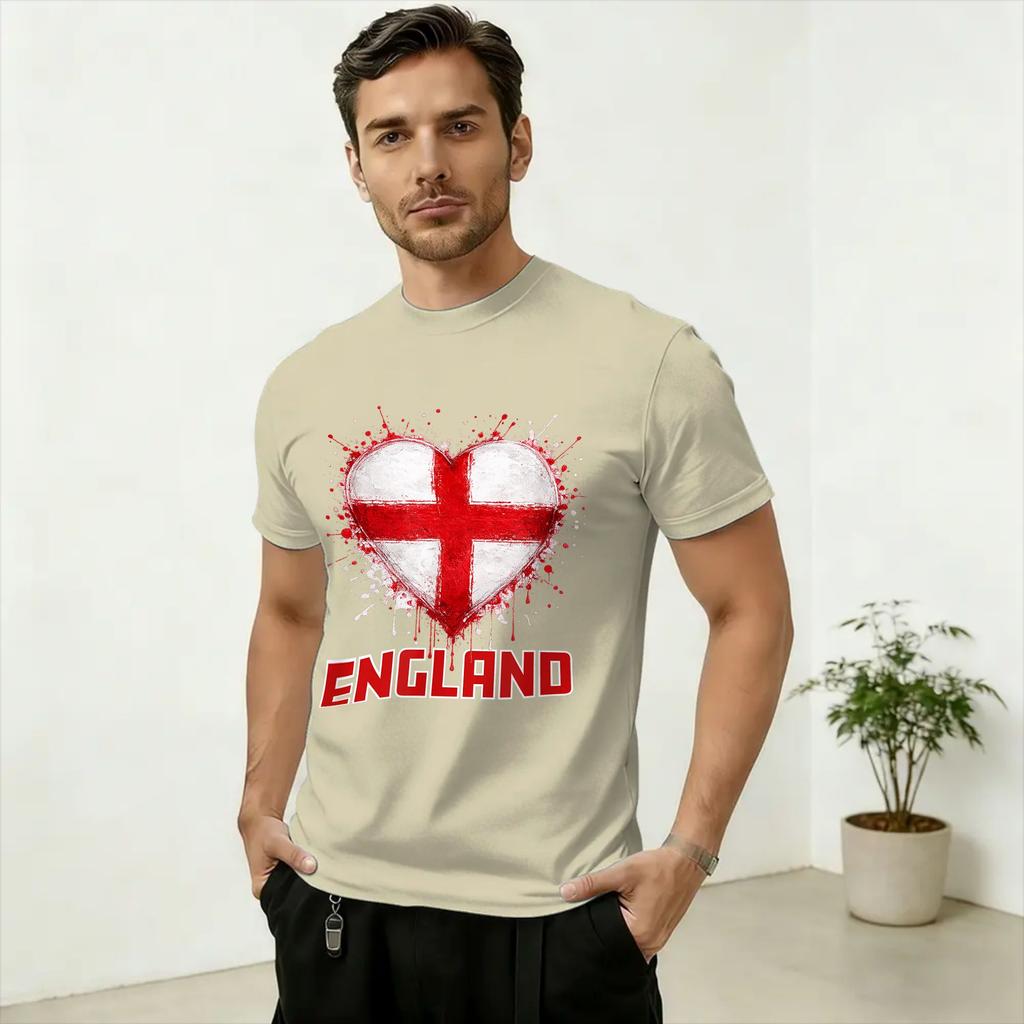 Humorous Soccer Football- England Heart Fan 2026 T-Shirts for Unisex Crew Neck Cotton T Shirts Short Sleeve Plus Size Clothing