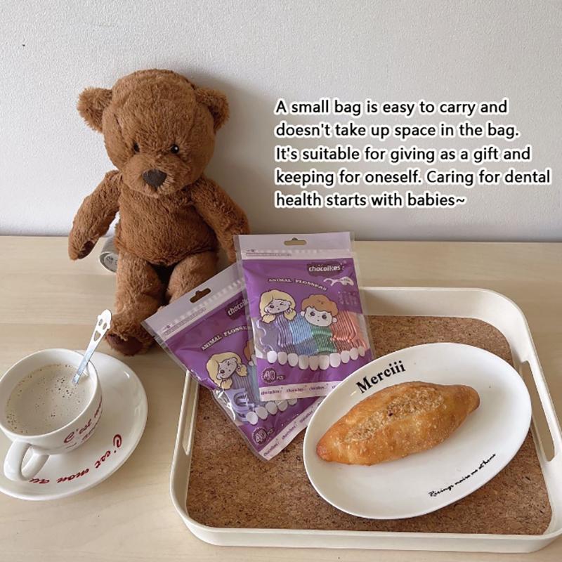 40 шт. детская зубная нить с изображением животных одноразовая ультратонкая зубочистка шелковая палочка милый мультяшный оральный межзубный очистка