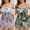 Sexy Floral Printed Plus Size Swimwear Large Size Women Push Up Swimsuit Dress Slit Swimsuit Beachwear