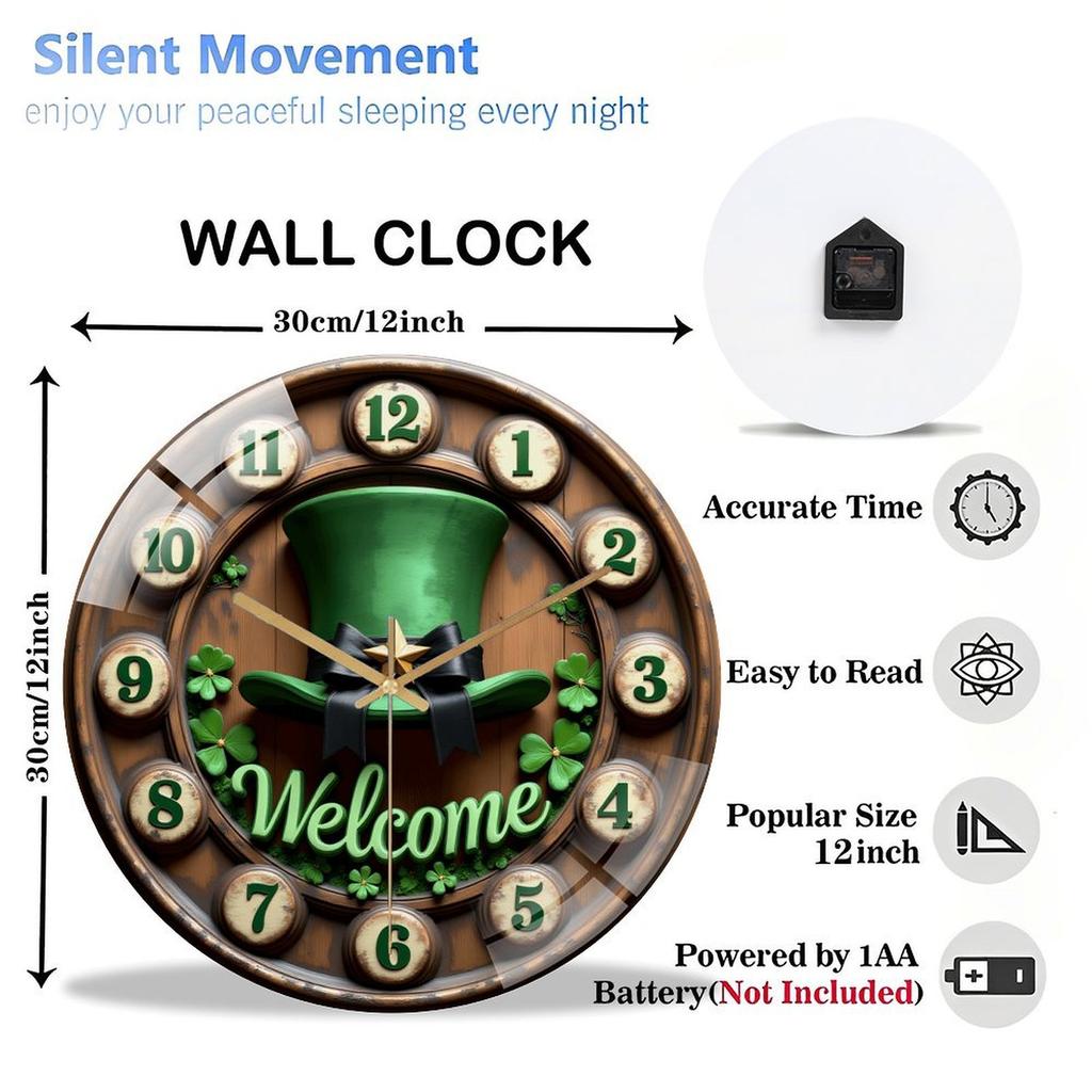 Elegant 30x30cm Round Wall Clock with Tempered Glass Cover and Silver Frame
