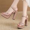 Мода 2025 Босоножки с ремешком на щиколотке Женские Летняя мода Сексуальные Тонкий высокий каблук Сандалии-гладиаторы Туфли-лодочки для вечеринки с узким ремешком