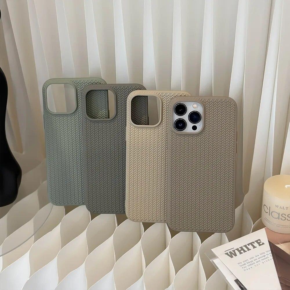 Винтажный тканый чехол для телефона с узором для iPhone 15 14 13 12 11 Pro Max Plus, однотонный противоударный бампер, мягкие силиконовые задние чехлы