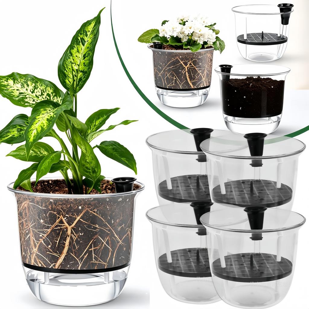 2Pcs Self-Watering Pot, Pots for Indoor Plants, Clear Flower Pots with Deep Reservoirs for Spider Plants, Orchids