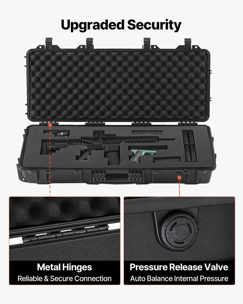 Hard Rifle Case, Lockable Rifle Case with 4 Layers Pre-cut Foams, 914 mm Gun Storage with Wheels, IP67 Waterproof & Dustproof Pistol Storage Cases for