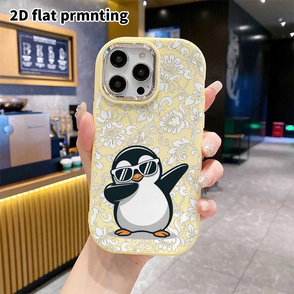 Phone case: 2D flat design suitable for iPhone 18 17 16 15 14 13 Pro protective case, couple style, sunglasses penguin, Christmas and Halloween gift
