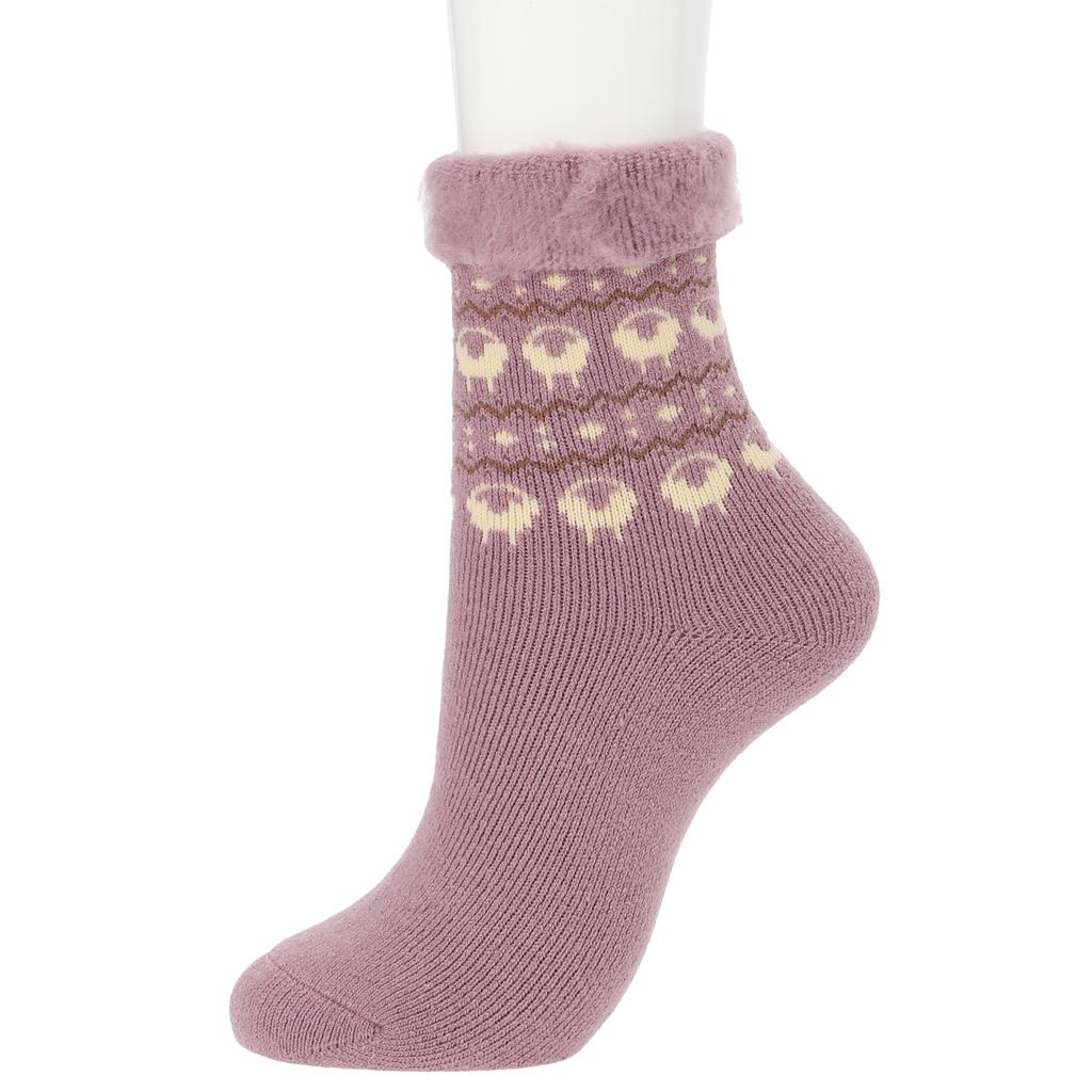Atsugi Rirakawa Warm Room Socks RRA5095 Fleece-Lined Sheep-Print