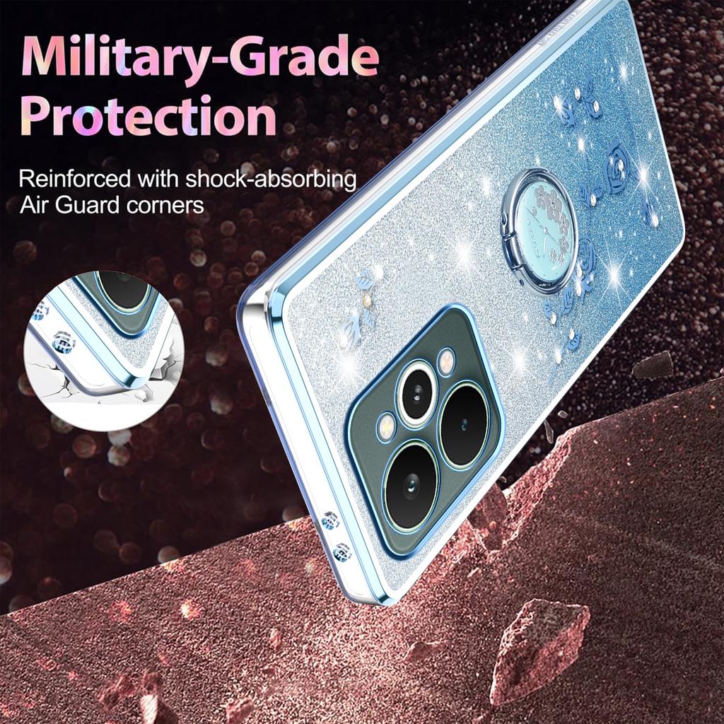 For Realme 15 5G Case Ring Kickstand TPU Flowers Phone Cover Gradient Glitter