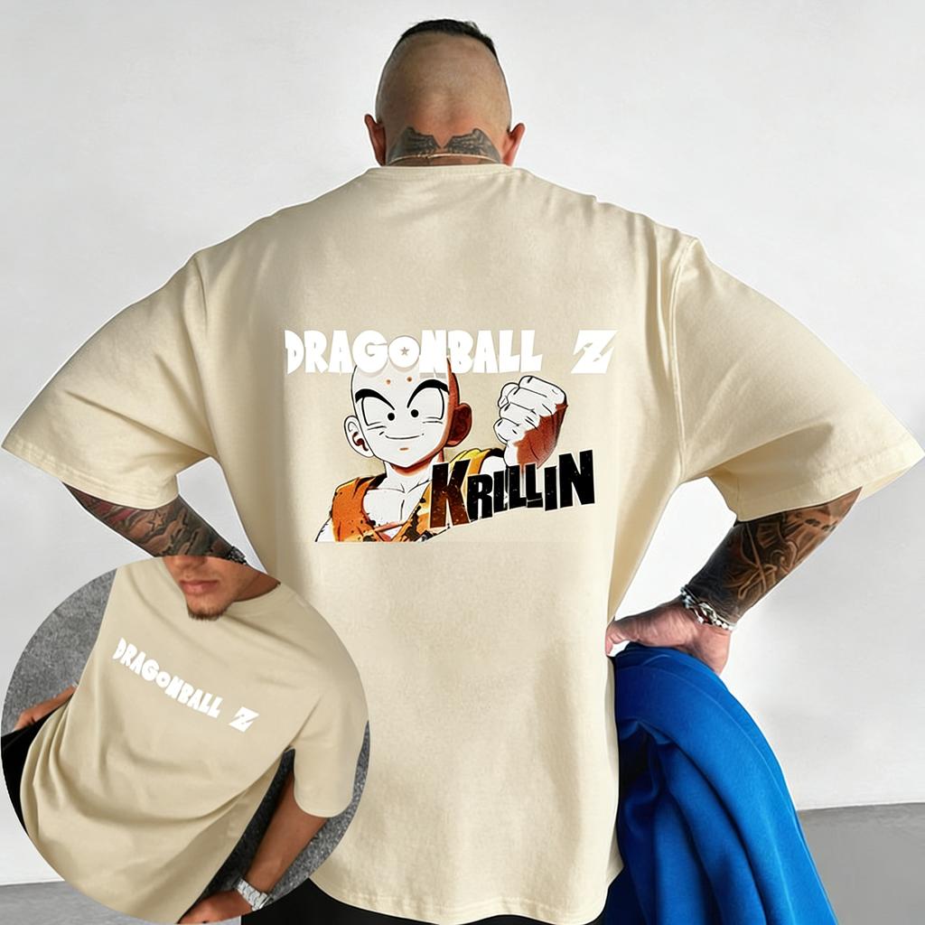Japanese Retro DB Dragon Ball Cartoon Print Digital Direct Spray Heavyweight Pure Cotton Short Sleeved Tshirt Mens Half