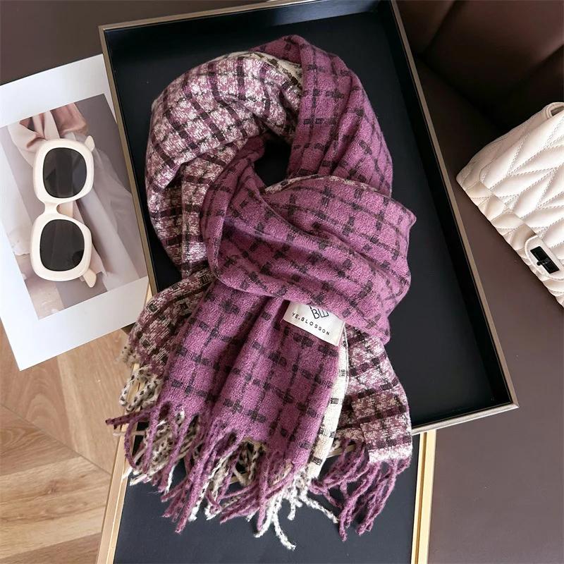 2025 Stripe Plaid Women Scarf Elegant Stylish Imitation Cashmere Shawl Winter Pashmina Versatile Warm Wrap Foulard Neckerchief