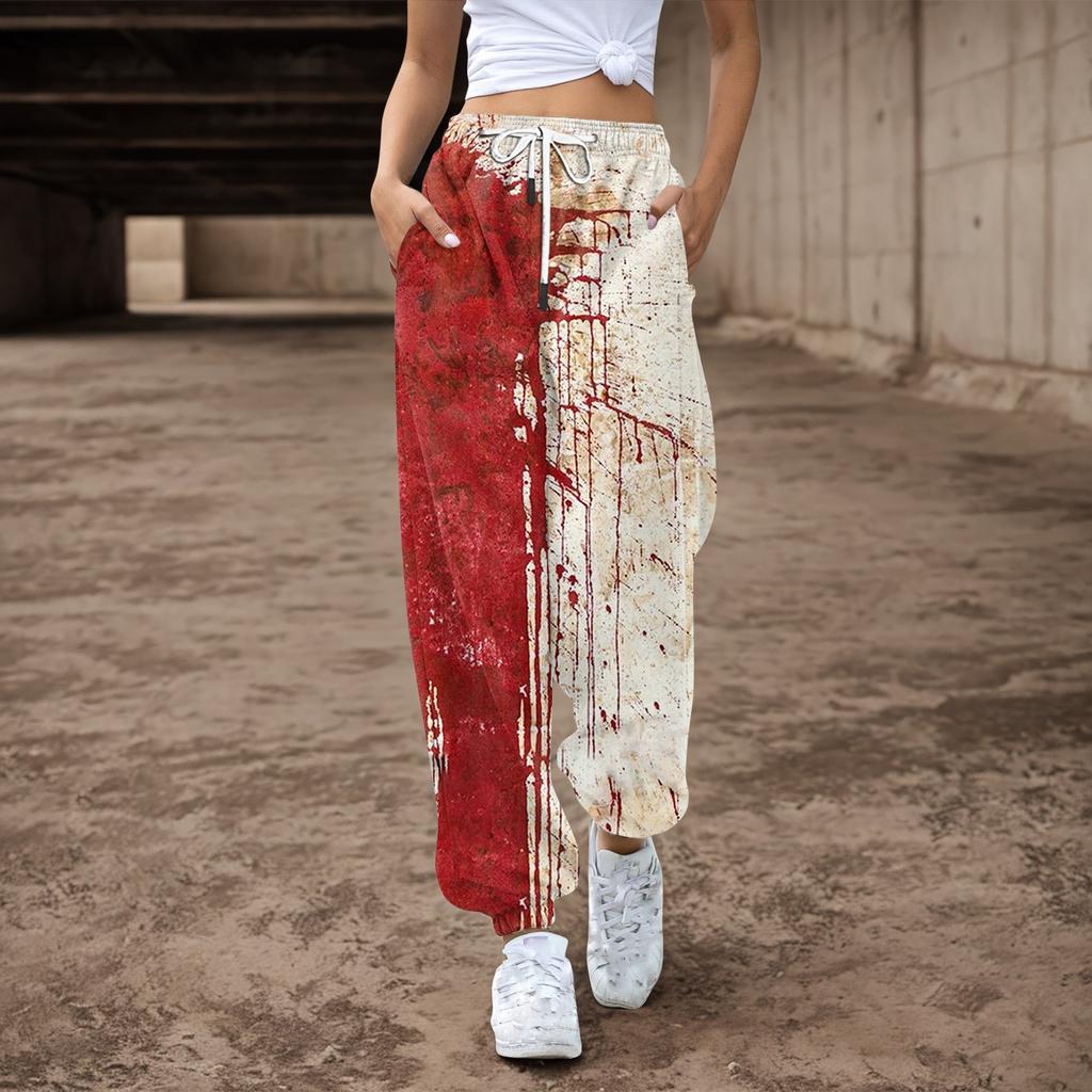 Женские спортивные штаны, мешковатые, с высокой талией, большие размеры, спортивные штаны с карманами, напечатанные брюки, брюки для женщин