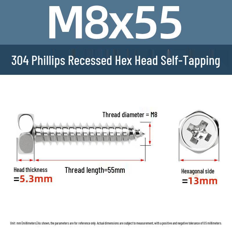 Yigu 304 Stainless Steel Phillips Recessed Hex and Slotted Self-Tapping Screws for Wood, M3-M8