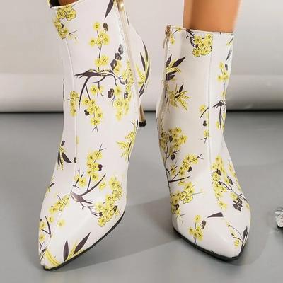 Женская обувь 2024 года, новые женские ботинки с застежкой-молнией сзади, модные принты для офиса и карьеры, сексуальные ботильоны с острым носком и тонким каблуком, Zapatos