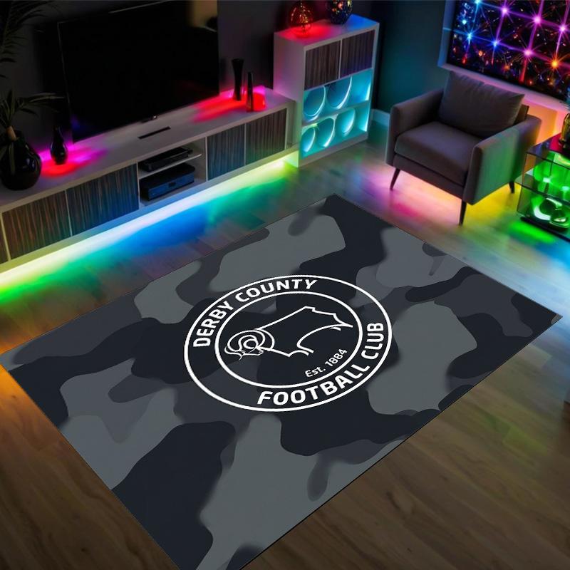 Derby County Football Design Crystal Velvet Carpet Cozy Non?Slip Printed Rug For Bedroom Living Room Entrance