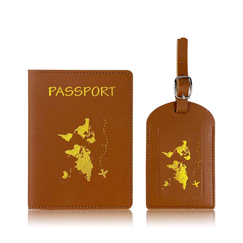 Customizable PU Leather Passport Cover with Hot Stamped Logo, Map, Luggage Tag, & Passport Holder Set