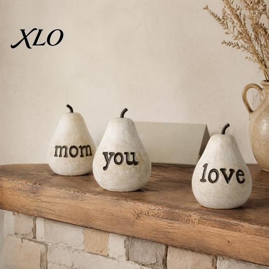 Bedroom Tabletop Decorations Love/You/Mom Pear Sculpture, Decorative Resin Figurine, Vintage Style Warm Home Interior Decor Mother Birthday