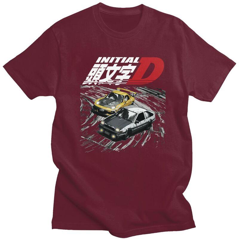 Мужские футболки с принтом Аниме Горные Гонки Initial D, 100% Хлопок, Футболки с Короткой Рукавой, Одежда