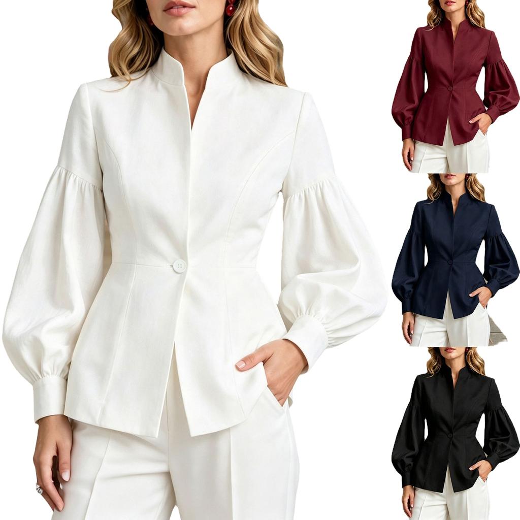 Женская куртка с рукавами, приталенным силуэтом и воротником-стойкой в стиле Business Casual для работы