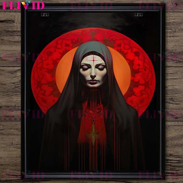 Красная жрица и магическая ведьма, душа, магия, поклонение, настенная живопись маслом, ужас, демон, готика, темное фэнтези, искусство